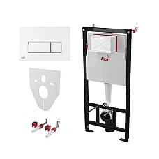 Інсталяція для підвісного унітазу Alca Plast Комплект 4в1 AM101/1120 з білою кнопкою M570