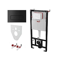 Інсталяція для підвісного унітазу Alca Plast Комплект 4в1 AM101/1120 з чорною кнопкою M578