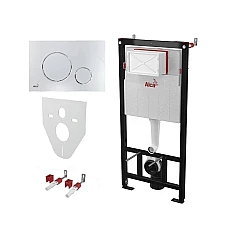 Інсталяція для підвісного унітазу Alca Plast Комплект 4в1 AM101/1120 з хромованою кнопкою M671