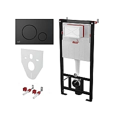 Инсталляция для подвесного унитаза Alca Plast Комплект 4в1 AM101/1120 с черной кнопкой M678