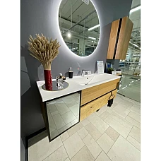 Шкаф нижний Meloria 1500L с умывальником Mari 1500 (Шпон) Fancy Marble