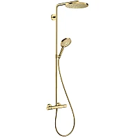 Душевая система Showerpipe PowderRain 1jetP с термостатом Polished Gold Op HANSGROHE Raindance S 240 27633990