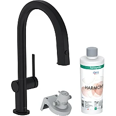 Змішувач кухонний сет з Harmony Matt Black HANSGROHE Aqittura M91 FilterSystem 210 1jet pull-out Sbox 76800670