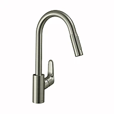 Смеситель для кухни с выдвижным изливом Sbox Stainless Steel Finish HANSGROHE Focus 240 2jet 73880800