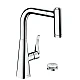 Змішувач кухонний на 2 отвори з витяжним виливом Sbox, Chrome HANSGROHE Metris Select 220 2jet 73805000
