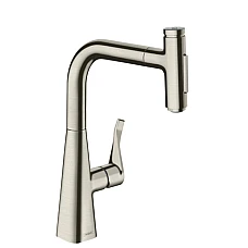 Смеситель кухонный с вытяжным изливом 2jet Sbox HANSGROHE Metris Select 240 Stainless Steel Finish 73817800