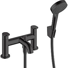 Смеситель врезной на край ванны на 2 отверстия с душевым комплектом, Matt Black HANSGROHE Vernis Blend 71461670
