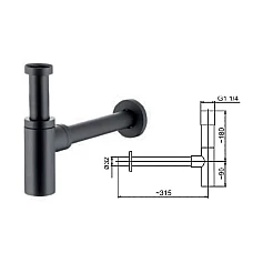 Чорний сифон для умивальника KFA ARMATURA 600-003-81
