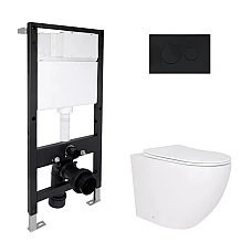 Готове рішення Qtap для ванної кімнати: підвісний унітаз Robin Ultra Quiet 520x365x365 + комплект інсталяції Standard (кругла клавіша Black)