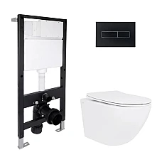 Готове рішення Qtap для ванної кімнати: підвісний унітаз Jay Rimless 485x360x320 + комплект інсталяції Standard (лінійна клавіша Black)