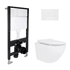 Готове рішення Qtap для ванної кімнати: підвісний унітаз Jay Ultra Quiet 485x360x320 + комплект інсталяції Standard (лінійна клавіша White)