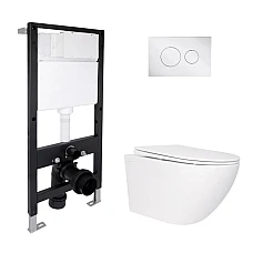 Готове рішення Qtap для ванної кімнати: підвісний унітаз Jay Rimless 520x360x320 + комплект інсталяції Standard (кругла клавіша Chrome)
