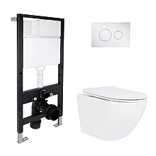 Готове рішення Qtap для ванної кімнати: підвісний унітаз Jay Ultra Quiet 520x360x320 + комплект інсталяції Standard (кругла клавіша Chrome)