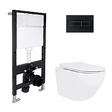 Готове рішення Qtap для ванної кімнати: підвісний унітаз Jay Ultra Quiet 520x360x320 + комплект інсталяції Standard (лінійна клавіша Black)