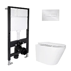 Готове рішення Qtap для ванної кімнати: підвісний унітаз Swan Ultra Quiet 520x360x320 + комплект інсталяції Standard (лінійна клавіша Chrome)