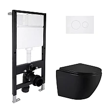 Готовое решение Qtap для ванной комнаты: подвесной унитаз Jay Ultra Quiet 485x360x320 + комплект инсталляции Standard (круглая кнопка White)