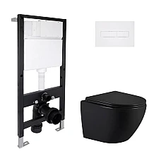 Готовое решение Qtap для ванной комнаты: подвесной унитаз Jay Ultra Quiet 485x360x320 + комплект инсталляции Standard (линейная кнопка White)