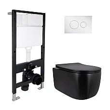 Готове рішення Qtap для ванної кімнати: підвісний унітаз Taurus Ultra Quiet 515x360x350 + комплект інсталяції Standard (кругла клавіша Chrome)