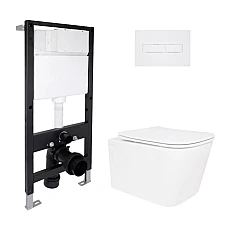 Готове рішення Qtap для ванної кімнати: підвісний унітаз Crow Rimless 485x340x330 + комплект інсталяції Standard (лінійна клавіша White)
