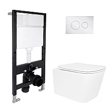 Готове рішення Qtap для ванної кімнати: підвісний унітаз Crow Ultra Quiet 485x340x290 + комплект інсталяції Standard (кругла клавіша Chrome)