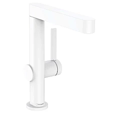 Смеситель для умывальника с поворотным носиком и донным клапаном push-open Matt White HANSGROHE Finoris 230 76060700