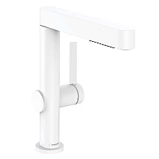 Змішувач для умивальника з поворотним висувним носиком 2JET і донним клапаном push-open Matt White HANSGROHE Finoris 230 76063700