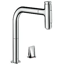 Змішувач кухонний з витяжним виливом 2Jet на 2 отвори Sbox HANSGROHE Metris Select 200 73818000