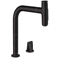 Смеситель кухонный с вытяжным изливом 2Jet на 2 отверстия Sbox HANSGROHE Metris Select 200 Matt Black 73818670