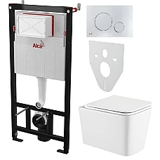 Инсталляция AlcaPlast 4в1 AM101/1120 с унитазом Kvadro с хромированной круглой кнопкой