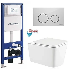 Инсталляция Koller Pool AQUA LINE + TWIST панель смыва + подвесной унитаз KVADRO с сиденьем Soft-close (смыл Tornado)