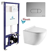 Инсталляция Koller Pool Dune 1200SL + Orion Cosmo панель смыва + подвесной унитаз Round Smart с сиденьем Soft-close (смыл Tornado 3.0)