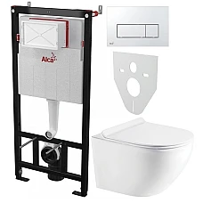 Инсталляция AlcaPlast 4в1 AM101/1120 с унитазом ROUND с хромированной прямоугольной кнопкой M571