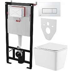 Інсталяція AlcaPlast 4в1 AM101/1120 з унітазом Kvadro з хромованою прямокутною кнопкою