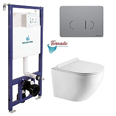 Инсталляция Koller Pool Dune 1200SL + Orion Cosmo панель смыва + подвесной унитаз Round Smart с сиденьем Soft-close (смыл Tornado 3.0)