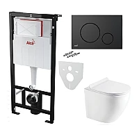 Инсталляция AlcaPlast 4в1 AM101/1120 с унитазом ROUND с черной матовой кнопкой управления M678
