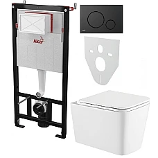 Инсталляция AlcaPlast 4в1 AM101/1120 с унитазом Kvadro с черной круглой кнопкой