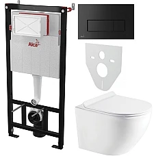 Інсталяція AlcaPlast 4в1 AM101/1120 з унітазом ROUND з чорною круглою матовою кнопкою M578