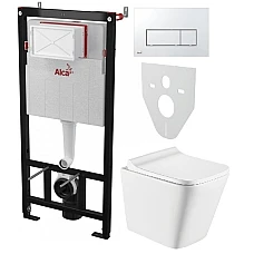 Інсталяція AlcaPlast 4в1 AM101/1120 з унітазом TREND з хромованою прямокутною кнопкою M571