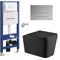 Инсталляция KollerPool AQUA LINE + EDGE панель смыва + подвесной унитаз KVADRO с сиденьем Soft-close (смыл Tornado)