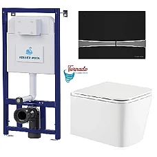 Инсталляция Koller Pool Dune 1200SL + Integro Cosmo панель смыва + подвесной унитаз Kvadro с сиденьем Soft-close (смыв Tornado)