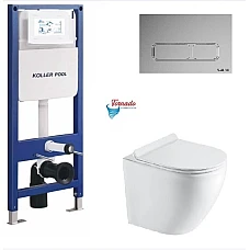 Инсталляция Koller Pool AQUA LINE + EDGE панель смыва + подвесной унитаз ROUND с сиденьем Soft-close (смыл Tornado)