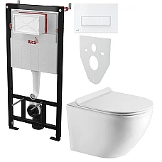 Інсталяція AlcaPlast 4в1 AM101/1120 з унітазом ROUND SMART з білою прямокутною кнопкою M570