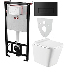 Інсталяція AlcaPlast 4в1 AM101/1120 з унітазом TREND з чорною матовою круглою кнопкою M578