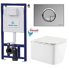 Інсталяція Koller Pool Dune 1200SL + Kvadro Arc панель змиву + підвісний унітаз Kvadro з сидінням Soft-close (змив Tornado)