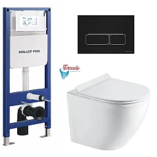 Інсталяція KollerPool AQUA LINE + EDGE панель змиву + підвісний унітаз ROUND з сидінням Soft-close ( змив Tornado )