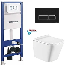 Инсталляция KollerPool AQUA LINE + EDGE панель смыва + подвесной унитаз TREND с сиденьем Soft-close (смыв Tornado 3.0)