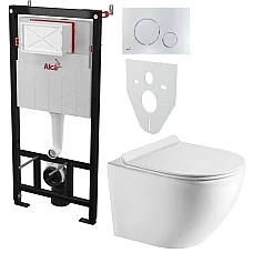 Инсталляция AlcaPlast 4в1 AM101/1120 с унитазом ROUND SMART с круглой хромированной кнопкой M671