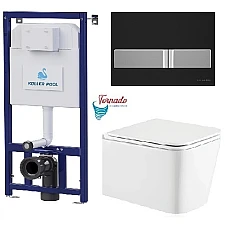 Инсталляция Koller Pool Dune 1200SL + Neon панель смыва + подвесной унитаз Kvadro с сиденьем Soft-close (смыв Tornado)