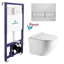 Інсталяція Koller Pool Dune 1200SL + Neon панель змиву + підвісний унітаз Round Smart з сидінням Soft-close (змив Tornado 3.0)