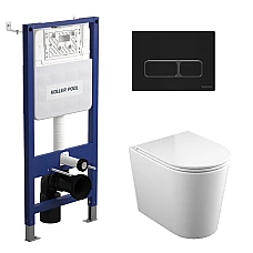 Инсталляция Koller Pool AQUA LINE + EDGE Black панель смыва + унитаз подвесной GRACE с сиденьем Soft-close (смыв Тоrnado 3)